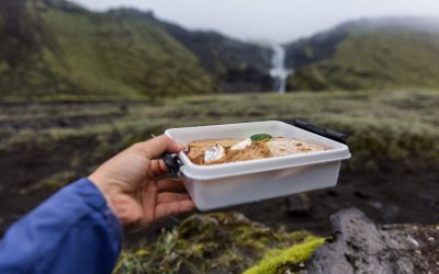 Jessi having lunch at Ofaerufoss Waterfall