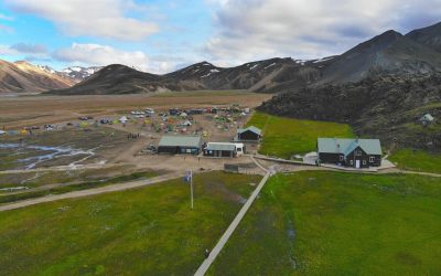 Landmannalaugar highlands campsite at the start of Day 01 of the Laugavegur Trek