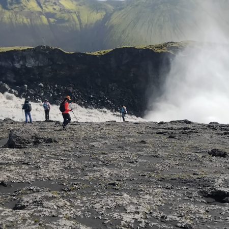 trekkers at Skafta river on Eldgjá Canyon trek