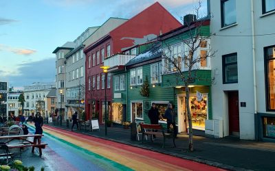 Skólavörðustígur rainbow street in Reykjavík, Iceland