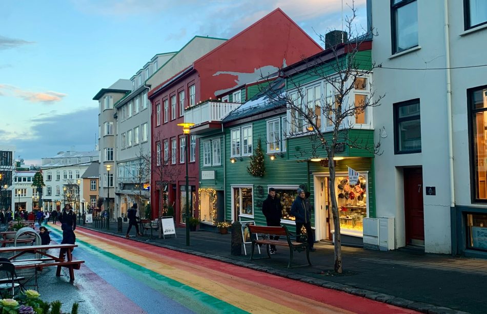 Skólavörðustígur rainbow street in Reykjavík, Iceland