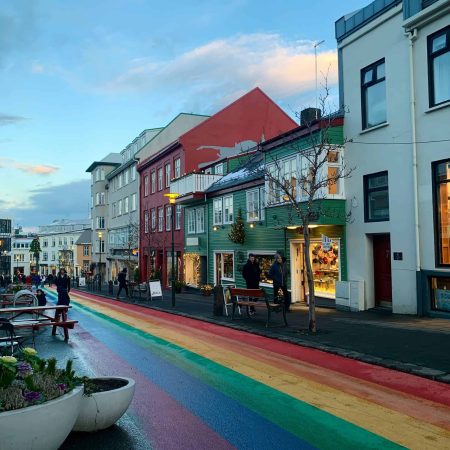 Skólavörðustígur rainbow street in Reykjavík, Iceland