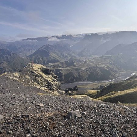 Scenic view of rugged mountains and deep valleys in Iceland.