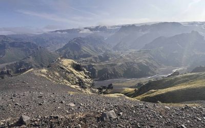 Scenic view of rugged mountains and deep valleys in Iceland.
