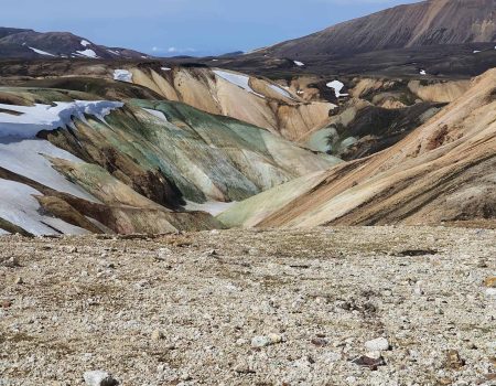 Rhyolite mountains near Hrafntinnusker on Day 02 of the Laugavegur Trek