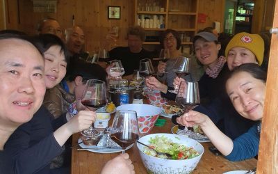 Happy trekkers celebrating together on the final day of the Laugavegur Trek in Iceland